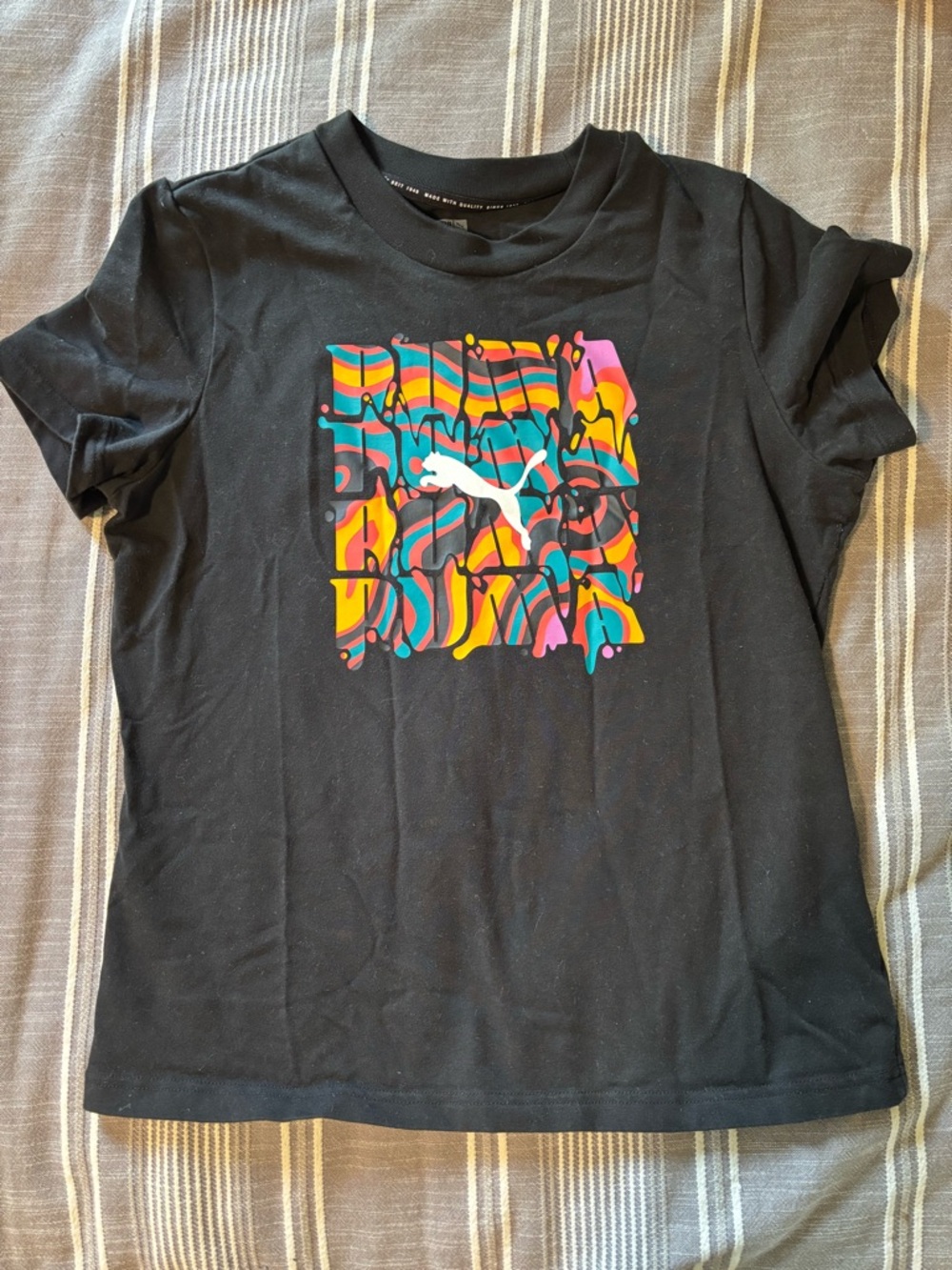Puma Black Tee with Colorful Swirl Logo